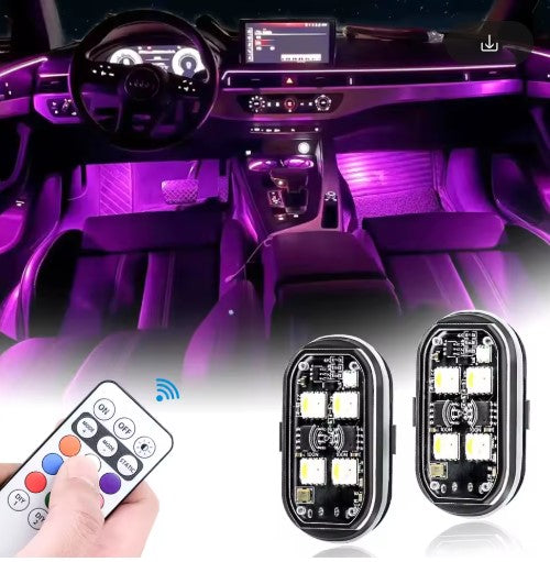 2/4pcs Wireless LED Strobe Lights Car Decor Atmosphere Light