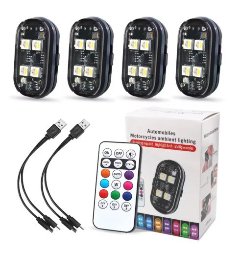 2/4pcs Wireless LED Strobe Lights Car Decor Atmosphere Light