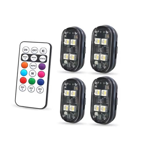 2/4pcs Wireless LED Strobe Lights Car Decor Atmosphere Light