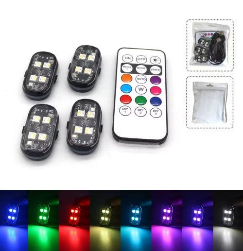 2/4pcs Wireless LED Strobe Lights Car Decor Atmosphere Light
